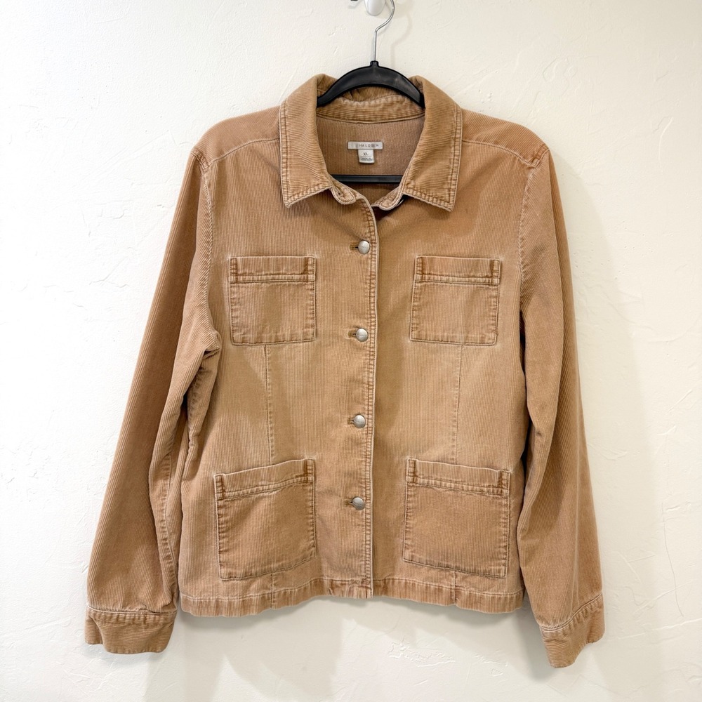 Halogen Tan Corduroy Trucker Jacket Womens XL Cotton Button Up Utility Coat